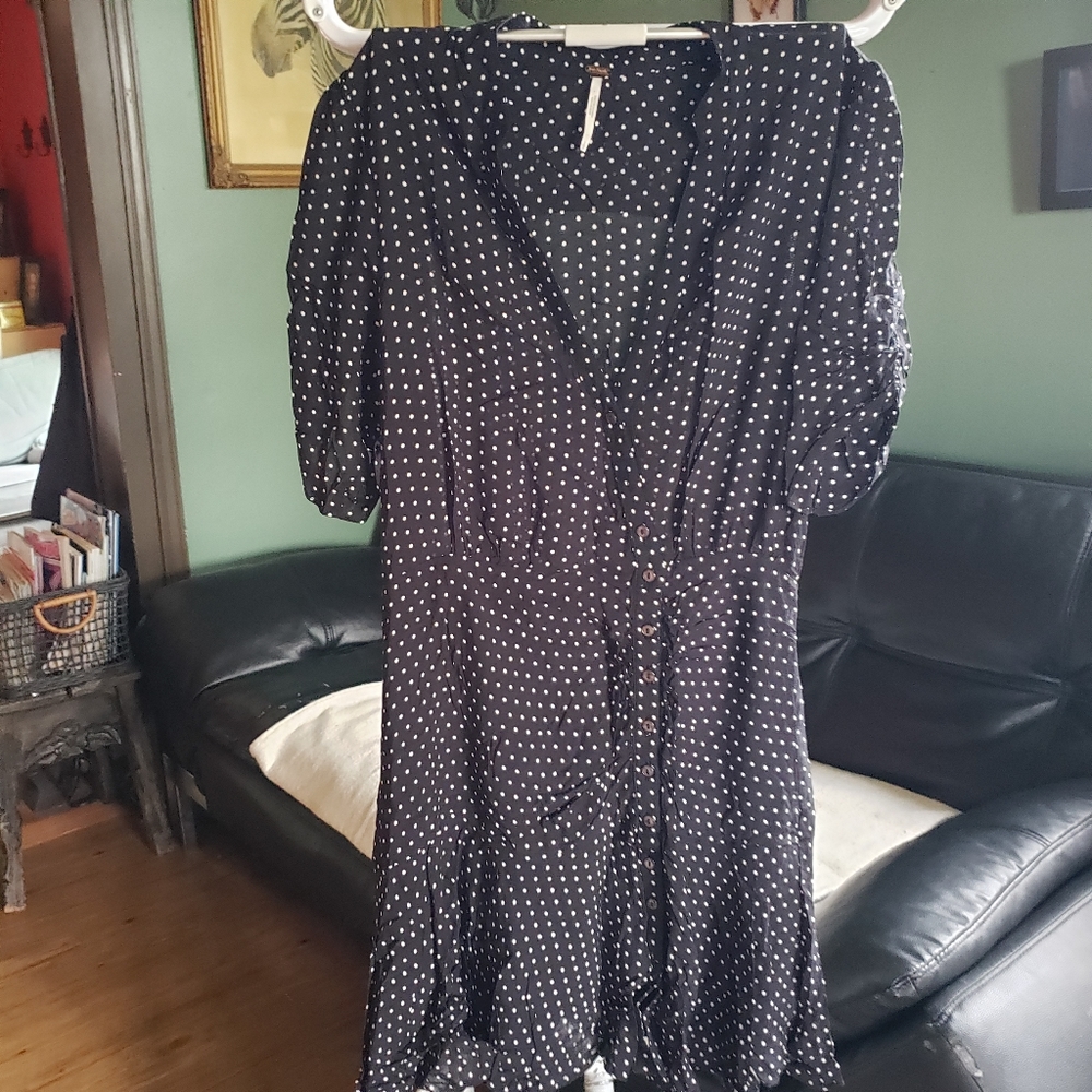 Free People black polka dots 40s style dress